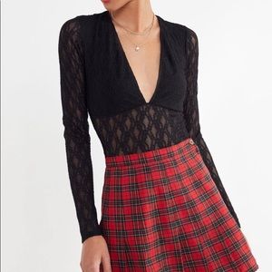 UO Lynx Lace Plunging Long Sleeve Top